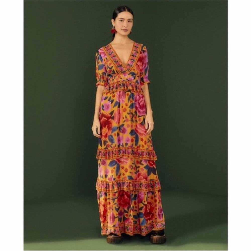 NEW Farm Rio Floral Dream Maxi Dress Floral Dream Yellow XS - Picture 8 of 17